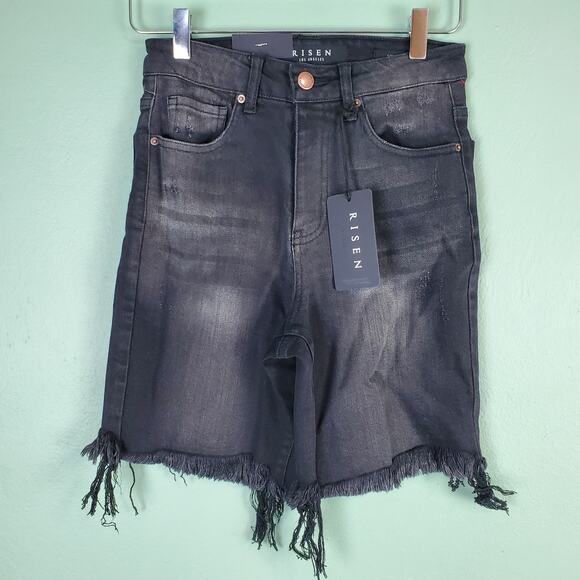Risen High Rise Raw Hem Distressed Bermuda Shorts Size Small - Picture 1 of 11